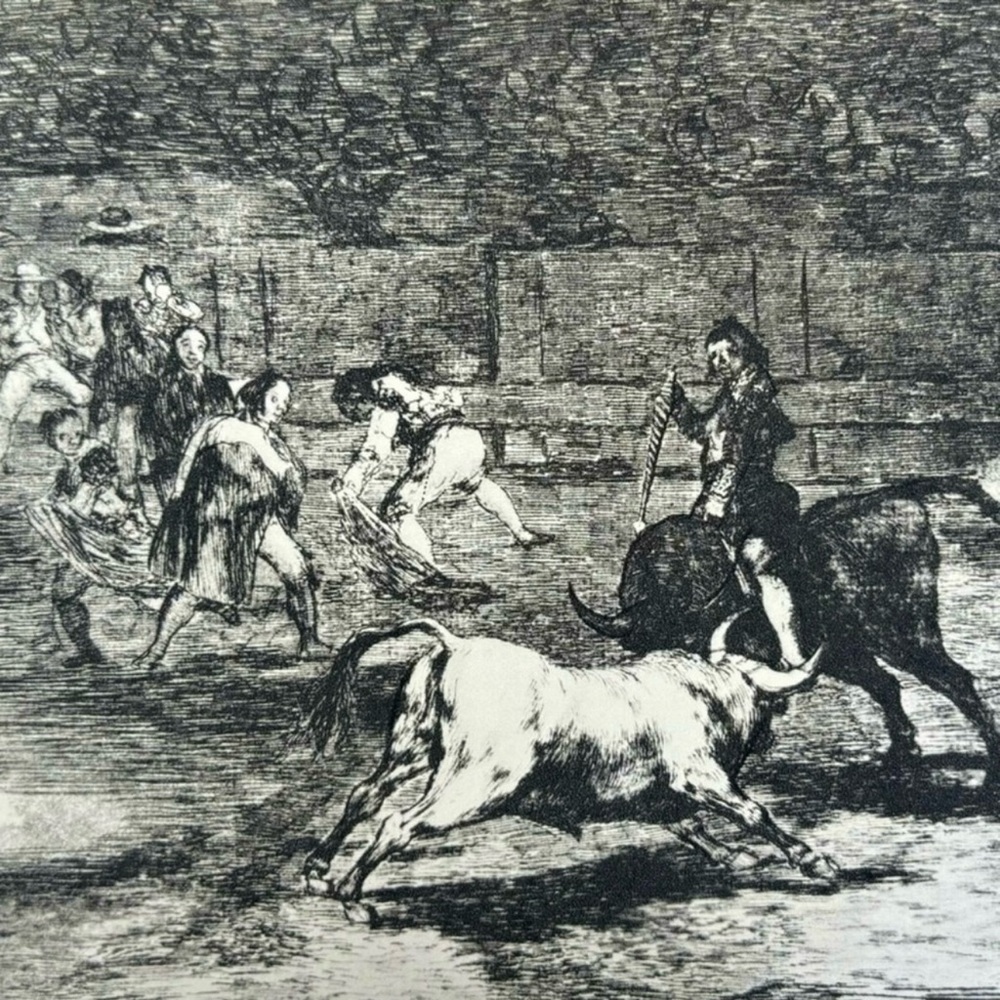 MARIANO CEBALLOS, MADRID BULLRING Original Vintage Fine Art GOYA Spain Print 60s